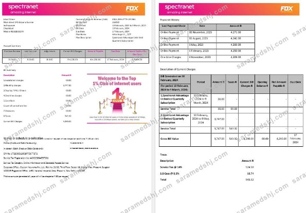 Nigeria Spectranet amazing internet internet utility bill Word and PDF formats, 3 pages